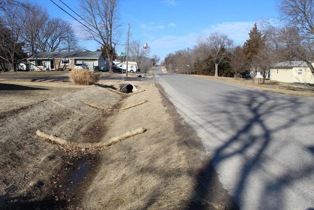 A new improved drainage ditch near the intersection of 1st St and Meriwood